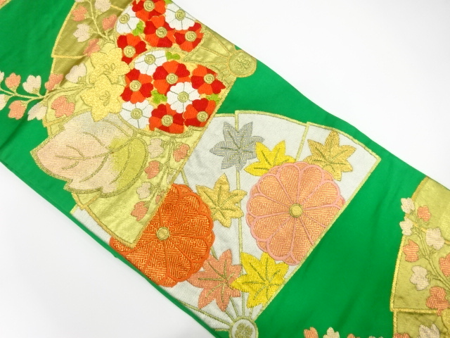 JAPANESE KIMONO / ANTIQUE FUKURO OBI / SILK / WOVEN KIKU & PAULOWNIA